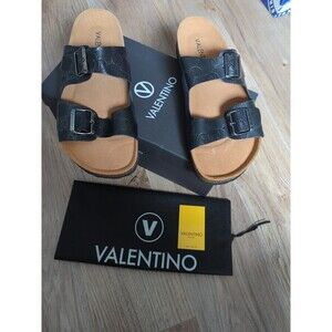Valentino By Mario V Logo Black Leather Sandals Mens 11